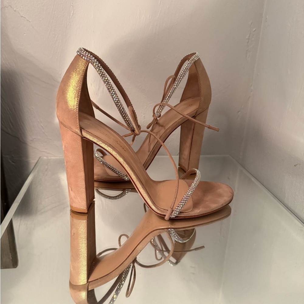 Gianvito Rossi Block Crystal Embellishment Front Tie Heels